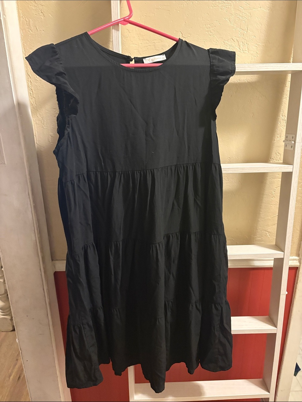 Women's Black Tiered Mini Dress with Flutter Sleeves